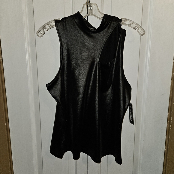 Olivia Jordan sleeveless cutout stretchy faux leather shimmery top. - Picture 2 of 7